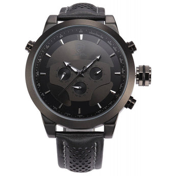 Be-Shark Dual Time Zone Analog Date Day Men's Leather Strap Sport Wrist Watch S