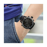 Be-Shark Dual Time Zone Analog Date Day Men's Leather Strap Sport Wrist Watch S