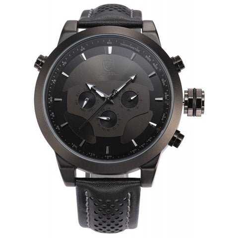 Be-Shark Dual Time Zone Analog Date Day Men's Leather Strap Sport Wrist Watch S
