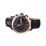 Be-Shark Men's Quartz Gold Case Day Date Display Chronograph Black Dial Leatche