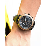 Be-Shark Men's Quartz Gold Case Day Date Display Chronograph Black Dial Leatche