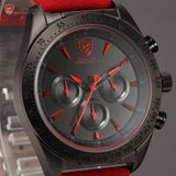 Be-Shark Men's Quartz Watch Analog Chronograph Red Leather Band Sport