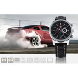 Be-Shark Water resistan Sport Quartz Date Day Analog Leather Men's Silver Case