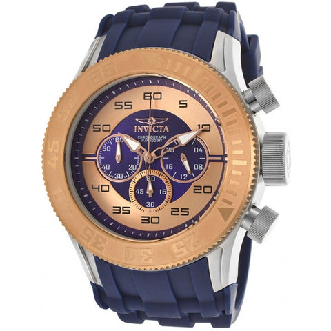 Invicta Men's Pro Diver Chronograph Blue Rose Gold Dial Blue Silicone Watch