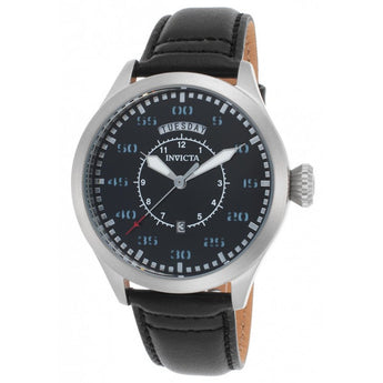 Invicta Men's Aviator Quartz Stainless Steel and Leather Casual Watch, Black