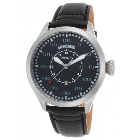 Invicta Men's Aviator Quartz Stainless Steel and Leather Casual Watch, Black