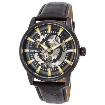 Invicta Men's Objet d'Art Automatic Stainless Steel and Leather Casual Watch, B