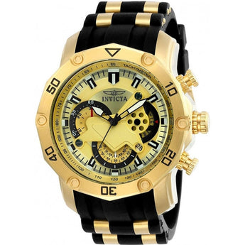 Invicta Men's Pro Diver Gold Dial Yellow Steel and Silicone Strap Chronograph W