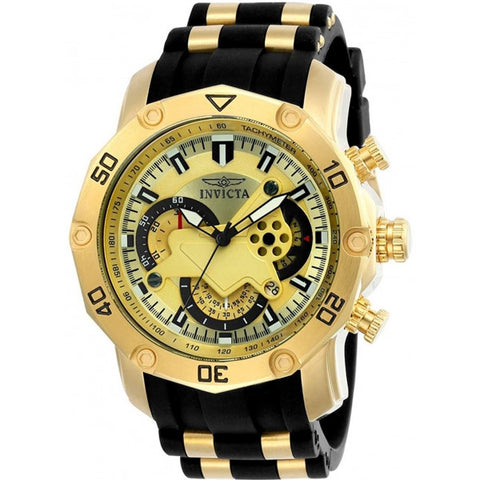 Invicta Men's Pro Diver Gold Dial Yellow Steel and Silicone Strap Chronograph W