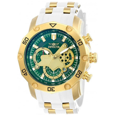 Invicta Men's Pro Diver Green and Gold Dial Steel and Silicone Strap Chronograp