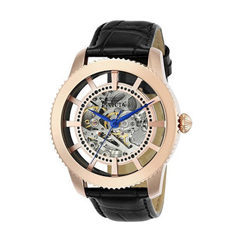Invicta Men's Vintage Rose Gold and Silver Semi-Skeleton Dial Leather Strap Aut