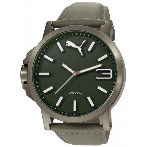 Puma Mens PU103461004 Motorsport Green Grey Ultrasize 3HD Leather Watch