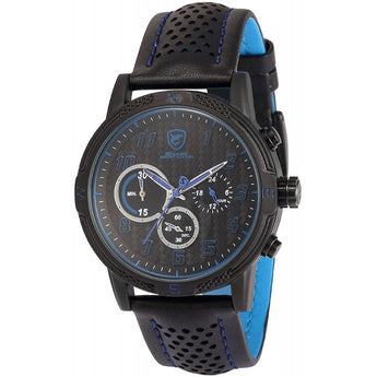 Be-Shark Men's Analog Quartz Chronograph Black Leather Band Wrist Watch SH252be