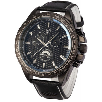 Be-Shark Men's Chronograph Japanese Quartz Black Leather Sport Watch SH193be