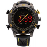 Be-Shark Men's LED Date Day Alarm Digital Analog Quartz Sport Black Leather Ban