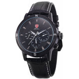 Be-Shark Men's Quartz Black Dial Day Date Dual Time Zone Leather Wrist Watch SH