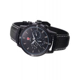 Be-Shark Men's Quartz Black Dial Day Date Dual Time Zone Leather Wrist Watch SH