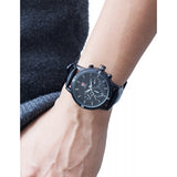 Be-Shark Men's Quartz Black Dial Day Date Dual Time Zone Leather Wrist Watch SH