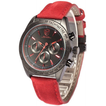 Be-Shark Men's Quartz Watch Analog Chronograph Red Leather Band Sport