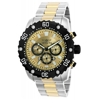 Invicta Men's Pro Diver Chronograph Gold Dial Two Tone Yellow Gold Bracelet Wat