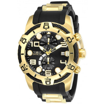 Invicta Men's Bolt Black Dial Yellow Gold Steel and Black Silicone Strap Chrono