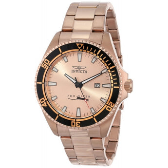 Invicta Men's Pro Diver Rose Gold Dial 18k Ion-Plated Stainless Steel Watch wit