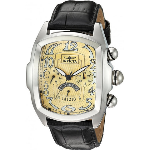 Invicta Men's Lupah Quartz Stainless Steel and Leather Casual Watch, Black