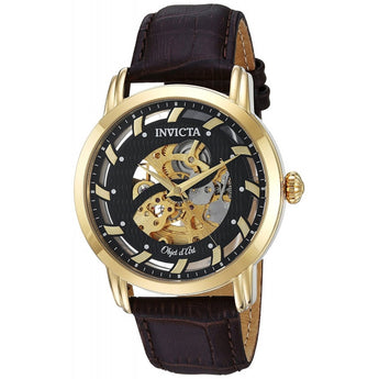 Invicta Men's Objet D Art Automatic Gold-Tone and Leather Casual Watch