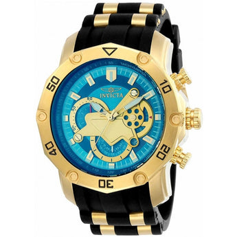 Invicta Men's Pro Diver Chronograph Blue and Gold Dial Steel and Silicone Strap