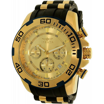 Invicta Men's Pro Diver Chronograph Gold Tone Dial Steel and Silicone Strap Wat