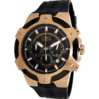 Invicta Men's Rose Gold Tone Stainless Steel Signature Chronograph Black Strap