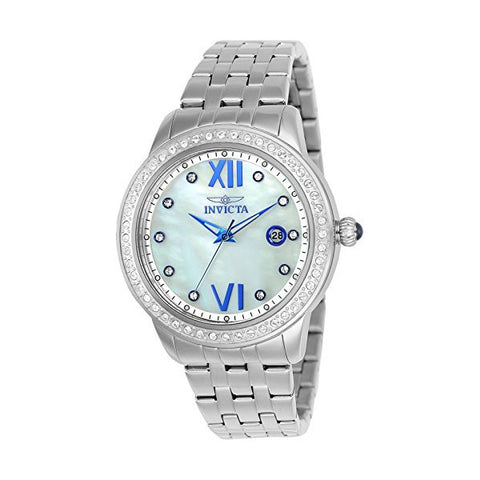 Invicta Women's Angel Crystal Accented Bezel MOP Dial Stainless Steel Bracelet