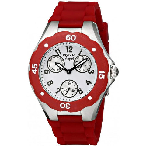 Invicta Women's Angel Quartz Stainless Steel and Leather Casual Watch, Red