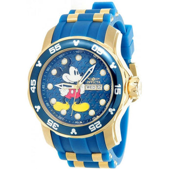 Invicta Women's Disney Blue Dial Yellow Gold Steel and Blue Silicone Strap Dive