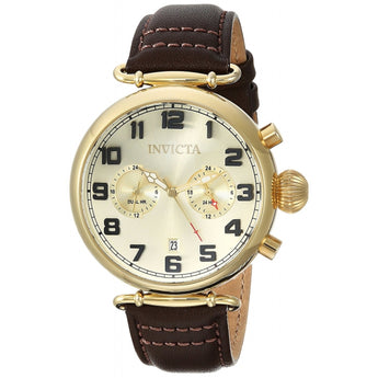 Invicta Men's Aviator Quartz Gold-Tone and Leather Casual Watch