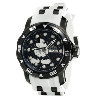 Invicta Men's Disney Black Dial Black IP Steel and White Silicone Strap Dive Wa