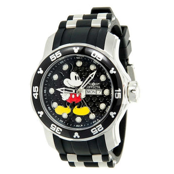 Invicta Men's Disney Black Dial Steel and Black Silicone Strap Dive Watch