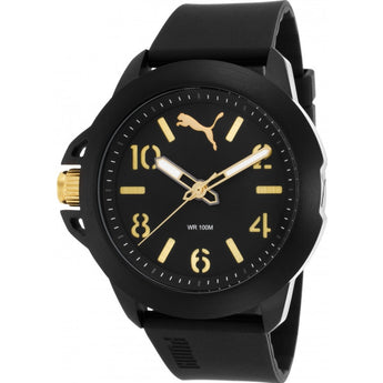 Puma Men's Black Silicone Black Dial Gold-Tone Accents Watch