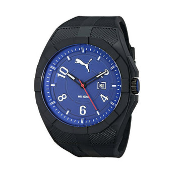 Puma Men's Iconic Black Blue Analog Display Japanese Quartz Black Watch