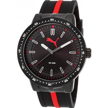 Puma Men's Roadmap Black and Red Rubber Black Dial and Ion Plated Ss Watch