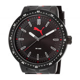 Puma Men's Roadmap Black and Red Rubber Black Dial and Ion Plated Ss Watch