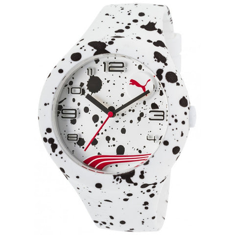 Puma Form XL White Silicone and Dial Black Ink Splattered Watch