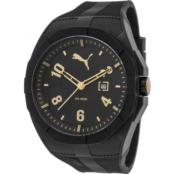 Puma Men s Iconic Black And Gold Silicone Display Watch