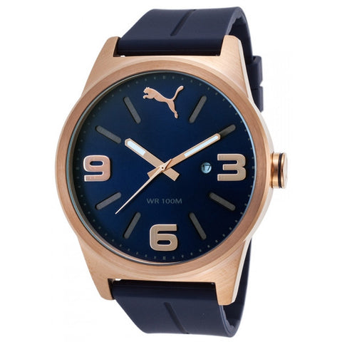 Puma Men's Navy Blue Silicone Blue Dial